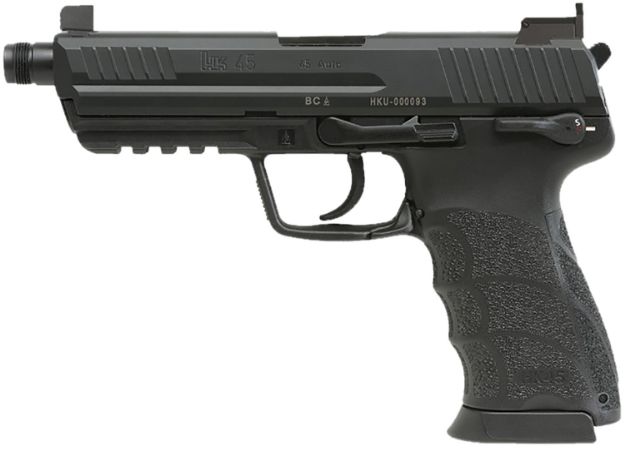 Picture of HK 81001117 HK45 V1 .45 ACP 10+1 4.46" Black Threaded Barrel, Black Cerakote Serrated Steel Slide, Black Polymer Frame w/Picatinny Rail, Ambidextrous