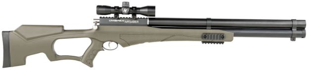 Picture of Umarex USA 2252660 Air Saber Combo PCP Umarex Straight Flight Technology Arrows 1 Shot, Black Barrel, Black Receiver, Green Fixed Thumbhole Stock, Scope Axeon Optics 4x32mm