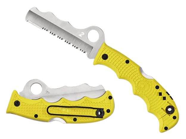 Picture of Spyderco C79PSYL Assist Salt Lightweight 3.68" Folding Part Serrated H2 Steel Blade/Yellow Bi-Directional Texturing FRN Handle Includes Glass Breaker/Pocket Clip