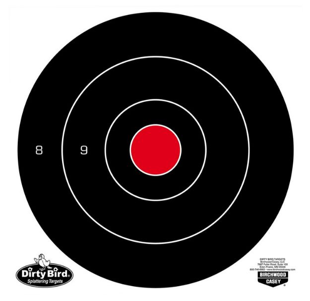 Picture of Birchwood Casey 35825 Dirty Bird  8" Bullseye Tagboard Hanging Black/White 25 Per Pkg