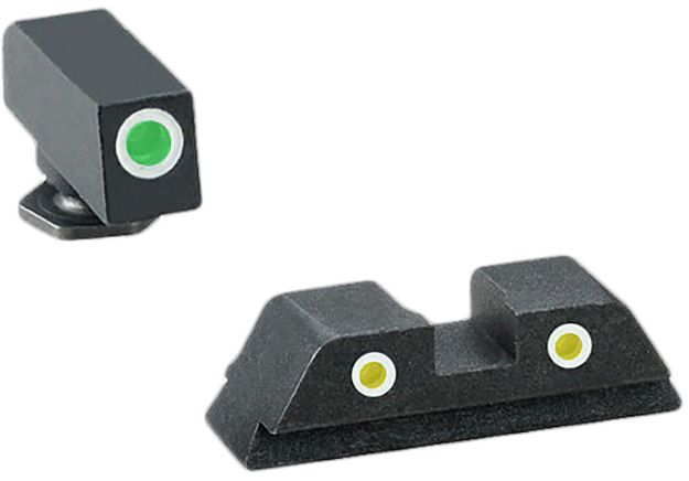 Picture of AmeriGlo GL115 Classic Tritium Sight Set for Glock  Green Tritium White Outline Front Sight-Yellow Tritium White Outline Rear Sight