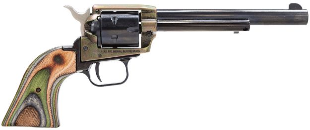 Picture of Heritage Mfg RR22CH6 Rough Rider  22 LR 6 Shot, 6.50" Black Oxide Steel Barrel, Simulated Case Hardened Zinc Alloy Frame, Black Oxide Cylinder, Camo Laminate Grip, Manual Safety, Exposed Hammer