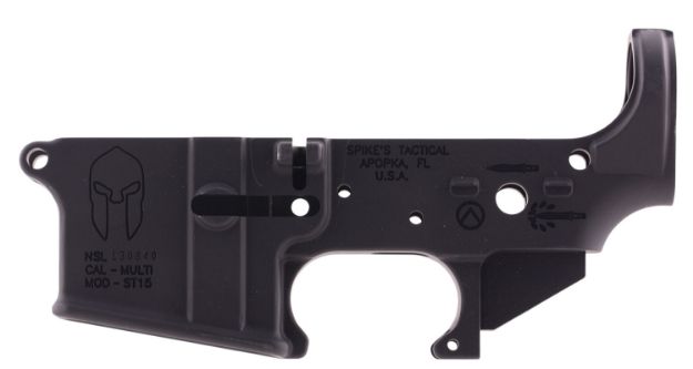 Picture of Spikes STLS021 Spartan Stripped Lower Receiver Multi-Caliber 7075-T6 Aluminum Black Anodized for AR-15