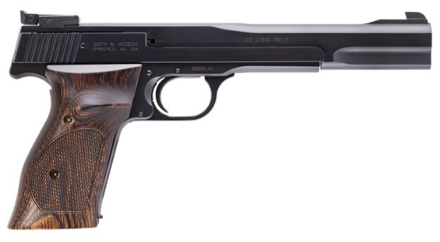 Picture of Smith & Wesson 130512 41  Full Size Frame 22 LR 10+1, 7" Blued Button Rifled Steel Barrel, Serrated Slide & Frame, Checkered Wood Target Grip