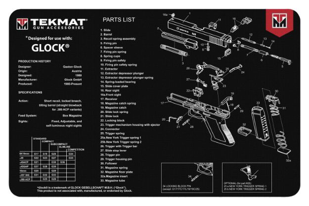 Picture of TekMat TEKR17GLOCK Glock Cleaning Mat Glock Parts Diagram 11" x 17"