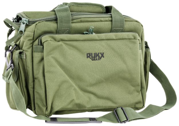 Picture of Rukx Gear ATICTRBG Tactical Range Bag  Water Resistant Green 600D Polyester with Hidden Handgun Pocket, Mag & Ammo Storage, Non-Rust Zippers & Carry Handle 16" x 7.50" x 10.50" Interior Dimensions