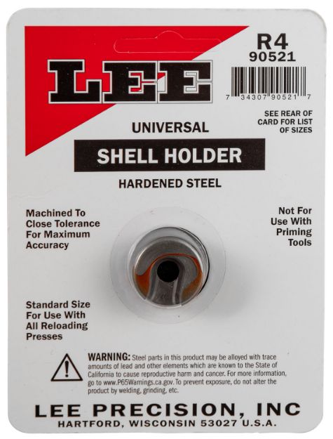 Picture of Lee Precision 90521 Shell Holder Universal Size #4R Steel Capacity 1 Casing Works With Standard Reloading Press Includes Shell Holder