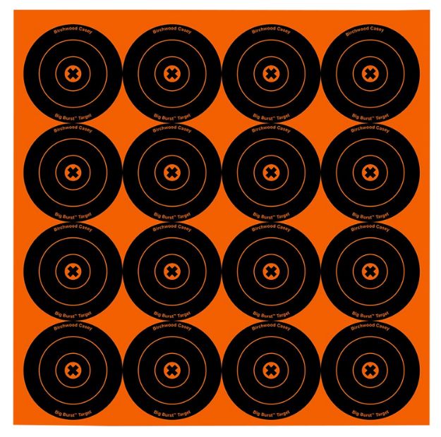 Picture of Birchwood Casey 36348 Big Burst Revealing Target Self-Adhesive Paper Black/Orange 3" Bullseye 48 Pack