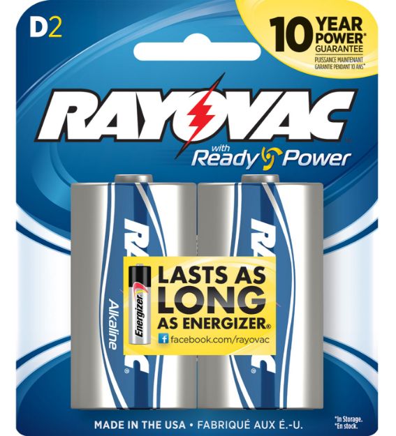 Picture of Rayovac 8132F D HIGH ENERGY Alkaline Batteries  Silver/Blue 1.5 Volts 12,000 mAh (2) Single Pack