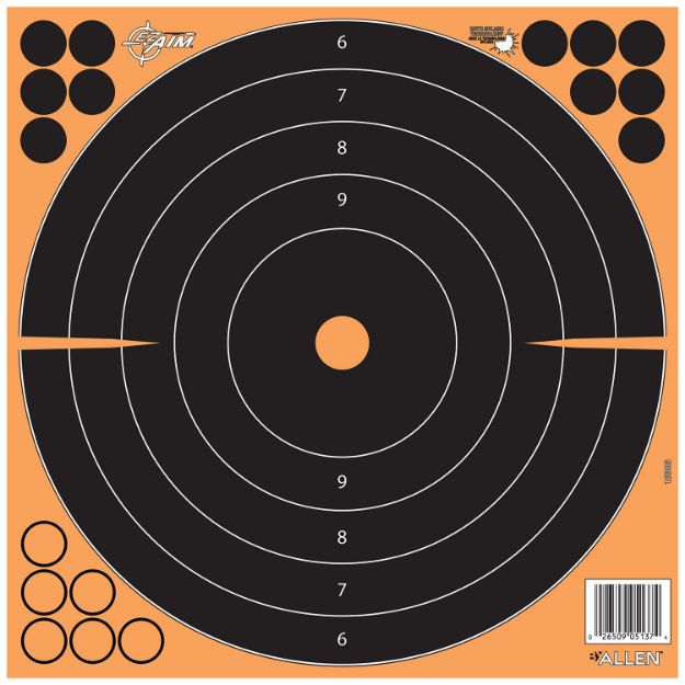 Picture of EZ-Aim 1531725 Splash Reactive  Self-Adhesive Paper Black/Orange 12"x12" Bullseye 25 Pack