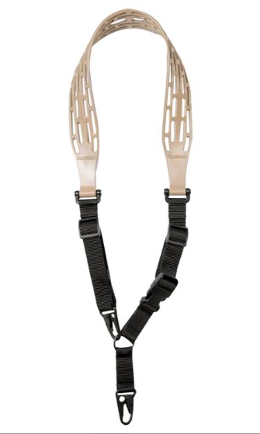 Picture of Limbsaver 12140 Tactical Sling made of Tan with Black Strap Nylon, 48" OAL, 1" W & Adjustable One-Two Point Design for Rifle/Shotgun