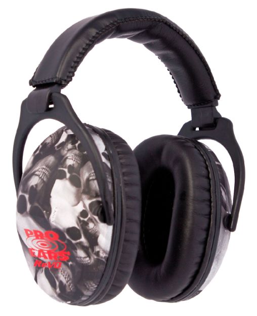 Picture of Pro Ears PE26UY006 ReVO Passive Muff 26 dB Over the Head Black w/Skull Pattern Youth 1 Pair