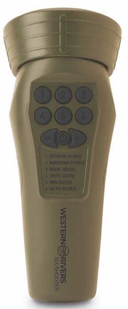 Picture of Western Rivers WRC-GC6S Mantis Six Shooter Electronic Call Multiple Sounds Attracts Predators Brown Plastic