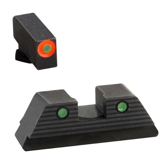 Picture of AmeriGlo GL817 Trooper Sight Set for Glock  Green Tritium Orange Outline Front Sight-Green Tritium Black Outline Rear Sight