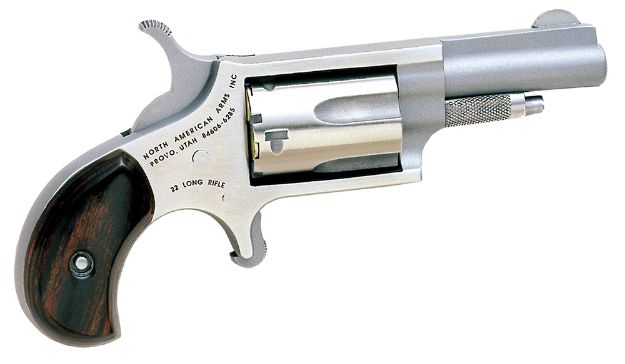 Picture of North American Arms 22LLR Mini-Revolver  22 LR 5 Shot 1.63" Barrel, Overall Stainless Steel Finish, Rosewood Birdshead Grip