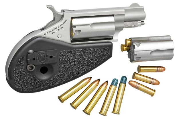 Picture of North American Arms 22MSCHG Mini-Revolver  22 LR or 22 WMR 5 rd 1.13" Barrel, Overall Stainless Steel Finish, Black Synthetic Holster Grip, Includes Cylinders