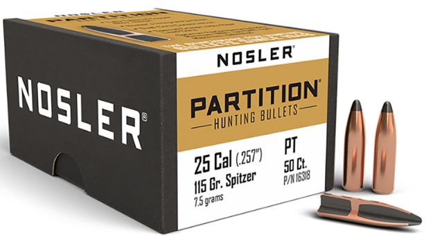 Picture of Nosler 16318 Partition  25Cal 115gr Spitzer 50/Box