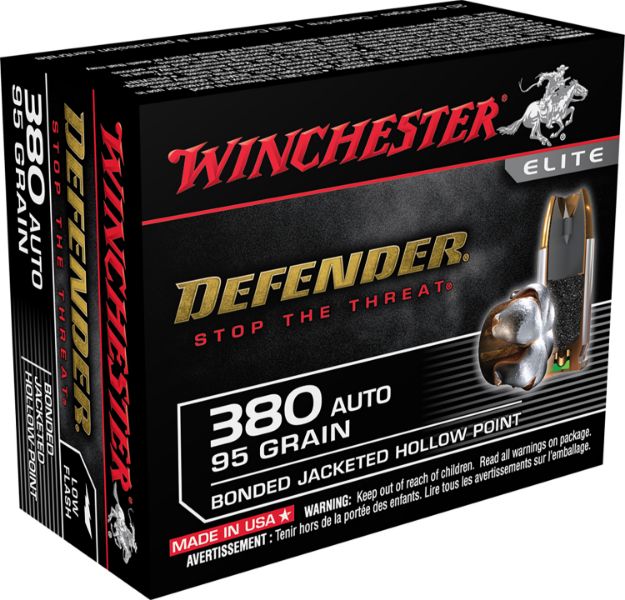 Picture of Winchester Ammo S380PDB Defender  380ACP 95gr Bonded Jacket Hollow Point 20 Per Box/10 Case