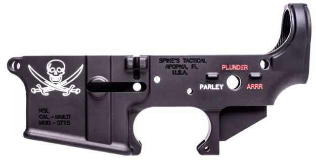 Picture of Spikes STLS016CFA Calico Jack Stripped Lower Receiver Multi-Caliber 7075-T6 Aluminum Black Anodized with Color Fill for AR-15