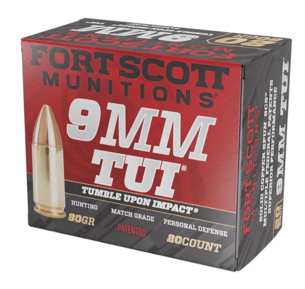 Picture of Fort Scott Munitions 9MM080SCV Tumble Upon Impact (TUI)  9mmLuger 80gr Solid Copper Spun 20 Per Box/25 Case