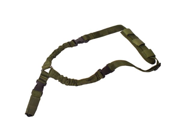 Picture of Rukx Gear ATICT1PSG Tactical Single Point Sling 1.25" Wide Adjustable Bungee made of Green Nylon with Foam Padding & Side Release Buckles