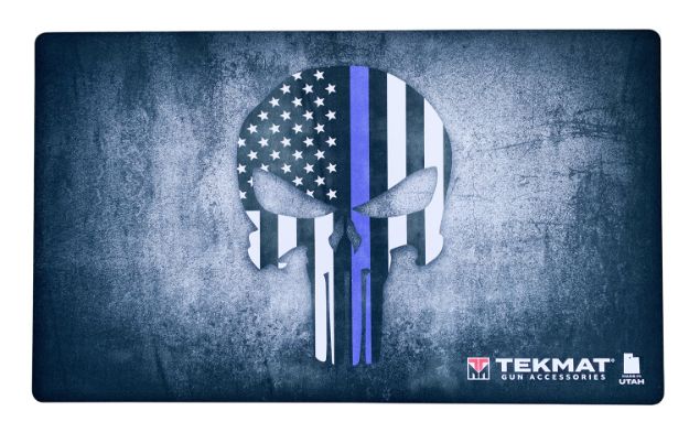 Picture of TekMat TEK42BLUELINE Blue Line Punisher Door Mat Multi Color Rubber 42" Long Blue Line Punisher Skull