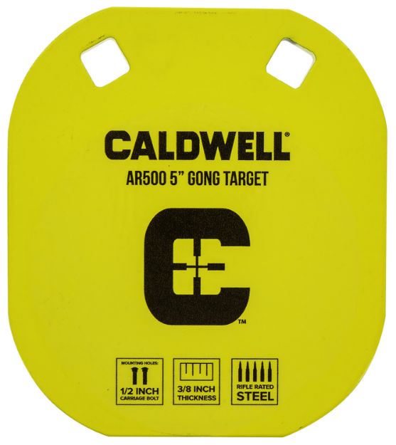 Picture of Caldwell 1116700 Gong  5" Yellow AR500 Steel 0.38" Thick Hanging