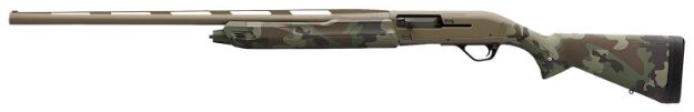 Picture of Winchester Repeating Arms 511313292 SX4 Hybrid Hunter 12 Gauge 3.5" Chamber 4+1 2.75" 28", FDE Cerakote Rec/Barrel, Woodland Camo Furniture, Fiber Optic Front Sight Left Hand