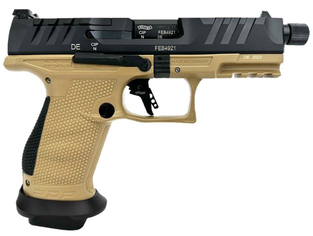 Picture of Walther Arms 2877520 PDP Compact Pro SD 9mm Luger 15+1 4.60" Threaded Barrel, Black Optic Cut/Serrated Slide, FDE Polymer Frame with Pic. Rail, Performance Duty Textured Polymer Grip, Flared Magwell