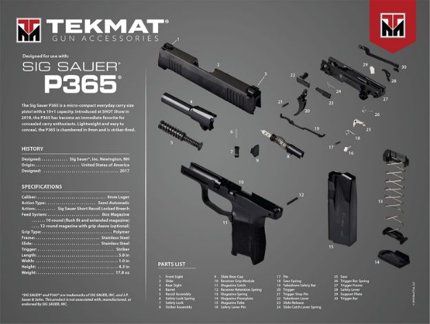 Picture of TekMat TEKR20SIGP365 Ultra 20 Sig P365 Sig P365 Parts Diagram 15"x20"