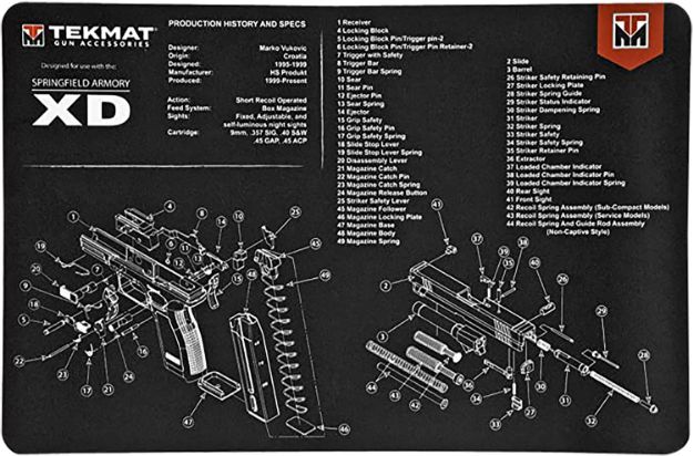 Picture of TekMat TEKR17XD Springfield Armory XD Cleaning Mat Springfield XD Parts Diagram 11" x 17"