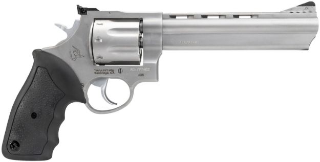 Picture of Taurus 2-608069 608  38 Special +P or 357 Mag Caliber with 6.50" Ported Barrel, 8rd Capacity Cylinder, Overall Matte Finish Stainless Steel, Finger Grooved Black Rubber Grip & Adjustable Rear Sight