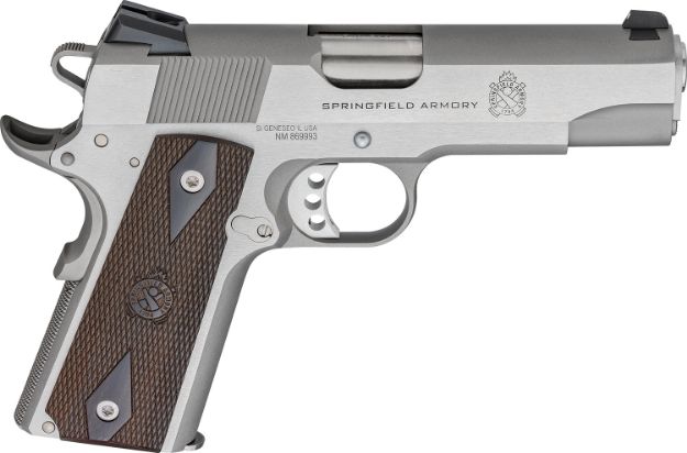 Picture of Springfield Armory PX9417S 1911 Garrison 9mm Luger 9+1 4.25" Stainless Match Grade Barrel, Serrated Stainless Steel Slide & Frame w/Beavertail, Thinline Wood Grip