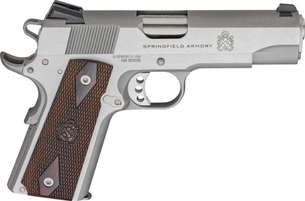 Picture of Springfield Armory PX9418S 1911 Garrison 45 ACP 7+1 4.25" Stainless Match Grade Barrel, Serrated Stainless Steel Slide & Frame w/Beavertail, Thinline Wood Grip