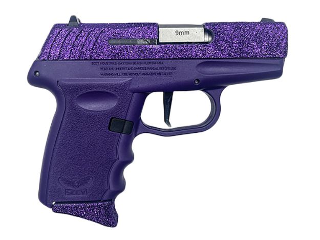 Picture of SCCY Industries DVG1RPPU DVG-1  Sub-Compact Frame 9mm Luger 10+1 3.10" Stainless Quadlock Barrel, Purple Glitter Optic Ready/Serrated Stainless Steel Slide, Royal Purple Polymer Frame & Grip