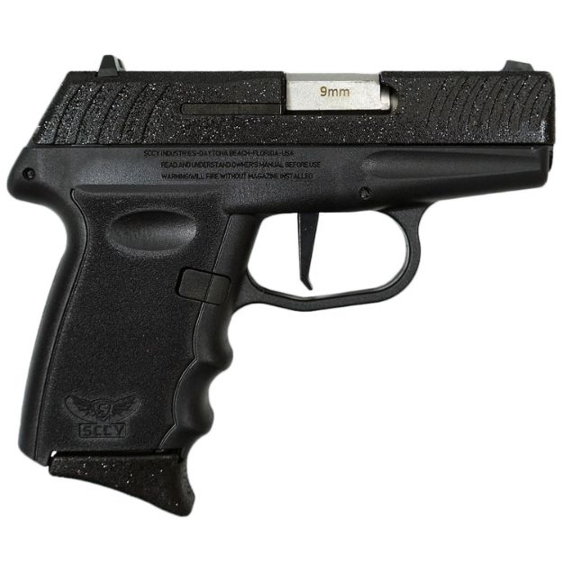 Picture of SCCY Industries DVG1PBBK DVG-1  Sub-Compact Frame 9mm Luger 10+1 3.10" Stainless Quadlock Barrel, Black Glitter Optic Ready/Serrated Stainless Steel Slide, Black Panther Polymer & Grip