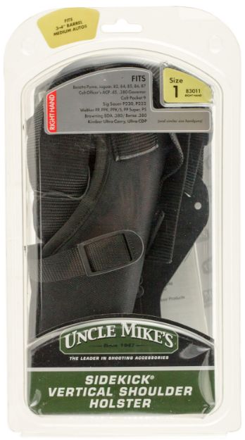 Picture of Uncle Mike's 83011 Sidekick Vertical Shoulder Holster Shoulder Size 01 Black Cordura Harness Fits Med/Large Semi Autos Fits 3-4" Barrel Right Hand