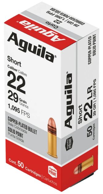 Picture of Aguila 1B220110 Super Extra Rimfire 22Short 29gr Copper Plated Solid Point 50 Per Box/20 Case