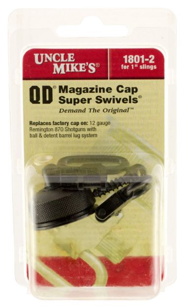 Picture of Uncle Mike's 18012 Mag Cap Swivel Set made of Steel with Blued Finish, 1" Loop Size & Quick Detach Style for 12 Gauge Remington 870 & 870 Youth Shotguns Includes Two Super Swivels