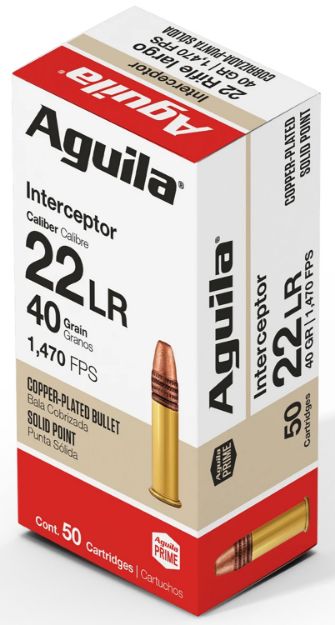 Picture of Aguila 1B220320 Interceptor Rimfire 22LR 40gr Copper Plated Solid Point 50 Per Box/20 Case