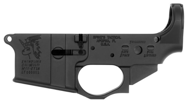 Picture of Spikes STLS030 Snowflake Stripped Lower Receiver Multi-Caliber 7075-T6 Aluminum Black Anodized for AR-15