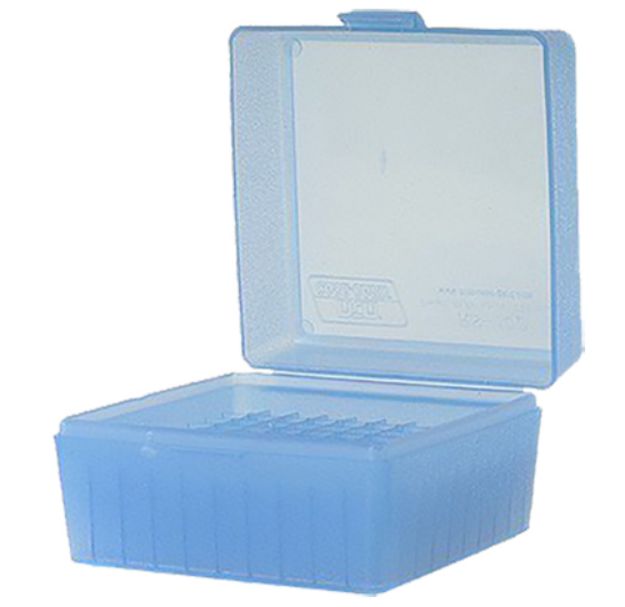 Picture of MTM Case-Gard RS10024 Ammo Box Flip-Top Multi Caliber Clear Blue Polypropylene 100rd