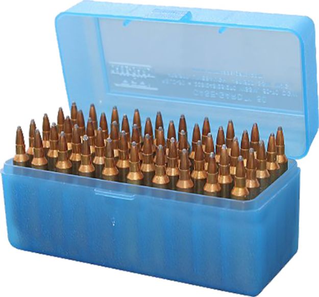 Picture of MTM Case-Gard RLLD5024 Case-Gard R-50 Multi-Caliber Rifle Clear Blue Polypropylene 50rd