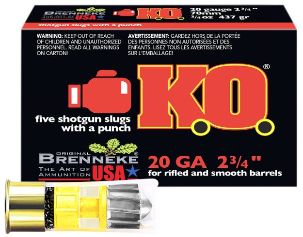 Picture of Brenneke SL202KO K.O.  20Gauge 2.75" 3/4oz Slug Shot 5 Per Box/50 Case