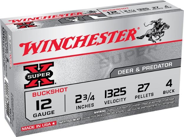 Picture of Winchester Ammo XB124 Super X  12Gauge 2.75" 27Pellets 4Buck Shot 5 Per Box/50 Case