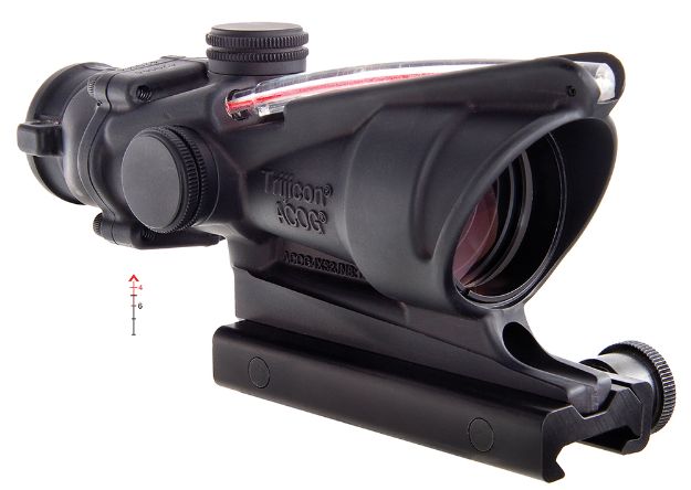 Picture of Trijicon 100215 ACOG  Black Hardcoat Anodized 4x32mm Illuminated Red Chevron .223/5.56 BDC Reticle