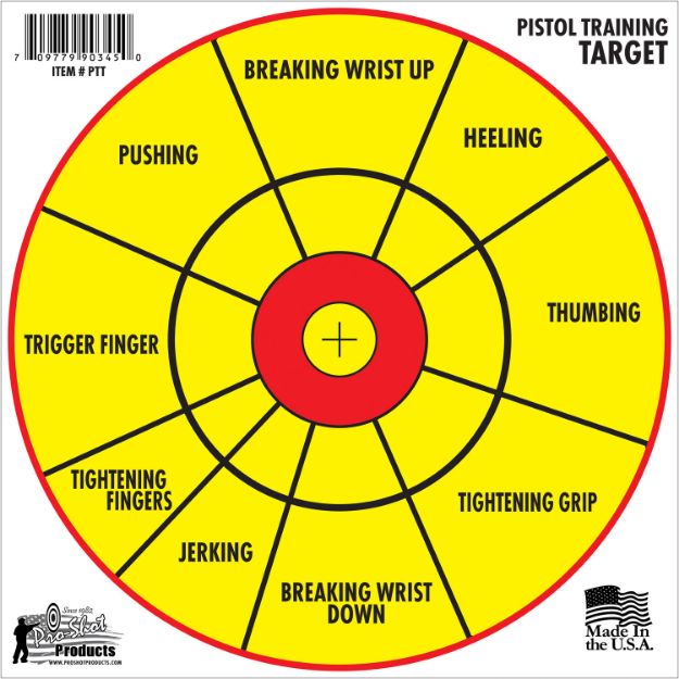 Picture of Pro-Shot PTT6PK Pistol Training  12" Diagnostic Bullseye Hanging Paper Yellow/Red Impact Enhancement 6 Pack