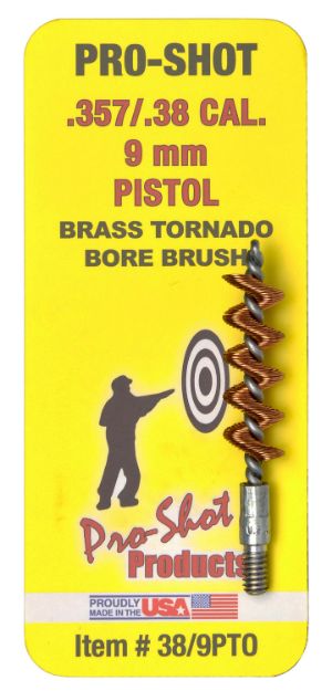 Picture of Pro-Shot 389PTO Tornado Bore Brush .38/ 9mm Cal Pistol #8-32 Thread Brass Spiral Wound Loop