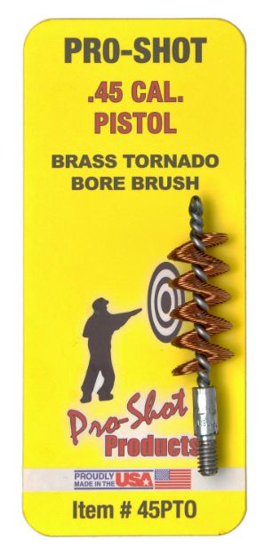 Picture of Pro-Shot 45PTO Tornado Bore Brush .45 Cal Pistol #8-32 Thread Brass Spiral Wound Loop