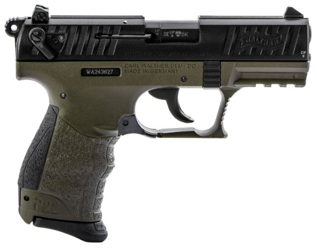 Picture of Walther Arms 5120715 P22 Q Military 22 LR 10+1 3.42" Steel/Threaded Barrel, Matte Black Tenifer Serrated/Steel Slide, OD Green Polymer Frame w/Picatinny Rail, Black Interchangeable Backstrap Grips